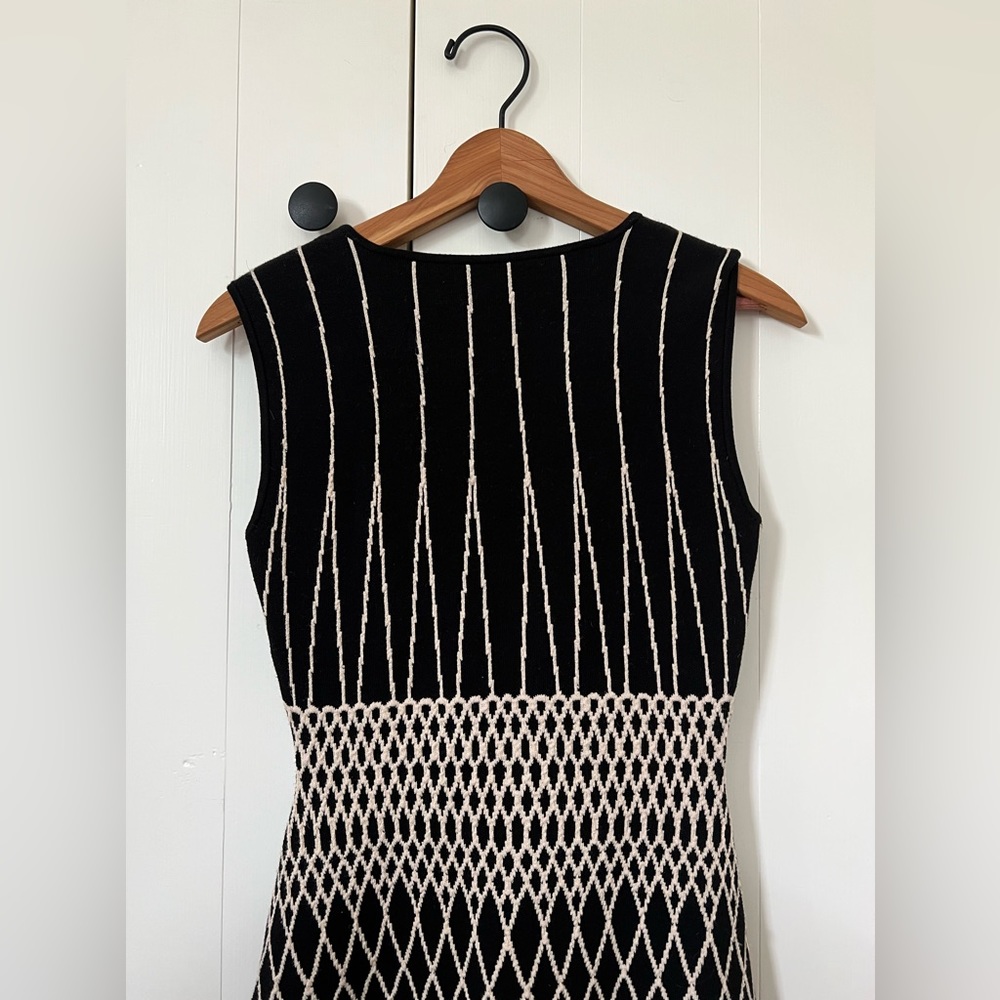 BCBGMaxAzria black knit dress with cream stripes
